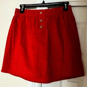 Red Corduroy Skirt with silver button detailing